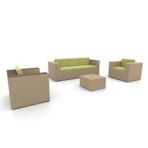 Conjunto de Sofá Fibra Sintética Junco Quadrado - 1 Sofá 3L + 2 Poltronas + 1 Mesa Centro - Tecido Lisato Verde Claro Conjunto de Sofá Fibra Sintética Junco Quadrado - 1 Sofá 3L + 2 Poltronas + 1 Mesa Centro - Tecido Lisato Verde Claro