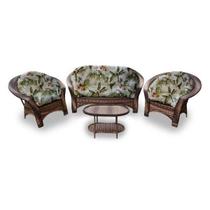 Conjunto de Sofá Fibra Sintética Madagascar - 1 Sofá 2 L + 2 Poltronas + 1 Mesa Centro - Búzios Verd
