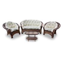 Conjunto de Sofá Fibra Sintética Madagascar - 1 Sofá 2 L + 2 Poltronas + 1 Mesa Centro - Duna Cru