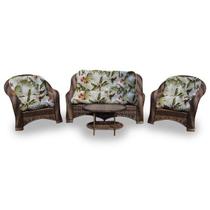 Conjunto de Sofá Fibra Sintética Marco - 1 Sofá 2 L + 2 Poltronas + 1 Mesa Centro - Búzios Verde