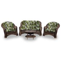 Conjunto de Sofá Fibra Sintética Marco - 1 Sofá 2 L + 2 Poltronas + 1 Mesa Centro - Zimbros Verde