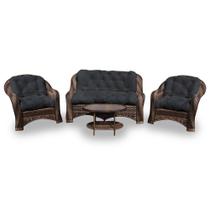 Conjunto de Sofá Fibra Sintética Melo - 1 Sofá 2 L + 2 Poltronas + 1 Mesa Centro - Tecido Duna Preto