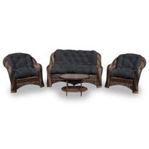 Conjunto de Sofá Fibra Sintética Melo - 1 Sofá 2 L + 2 Poltronas + 1 Mesa Centro - Tecido Duna Preto