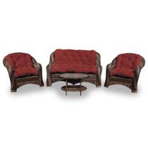 Conjunto de Sofá Fibra Sintética Melo - 1 Sofá 2 L + 2 Poltronas + 1 Mesa Centro - Tecido Duna Vermelho