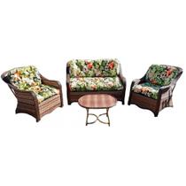 Conjunto de Sofá Fibra Sintética Melo Promo - 1 Sofá 2L + 2 Poltronas + 1 Mesa Centro - Tecido Saquarema