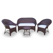 Conjunto de Sofá Fibra Sintética Munique - 1 Sofá 2L + 2 Poltronas + 1 Mesa Centro - Tecido Duna Cru