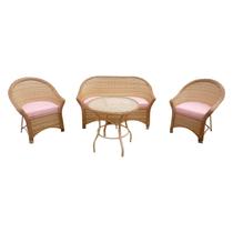 Conjunto de Sofá Fibra Sintética Munique - 1 Sofá 2L + 2 Poltronas + 1 Mesa Centro - Tecido Rosa