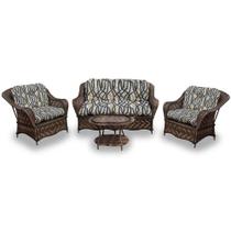 Conjunto de Sofá Fibra Sintética Naja - 1 Sofá 2 L + 2 Poltronas + 1 Mesa Centro - Tecido Corda Náutica