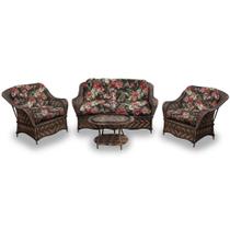 Conjunto de Sofá Fibra Sintética Naja - 1 Sofá 2 L + 2 Poltronas + 1 Mesa Centro - Tecido Maui Preto