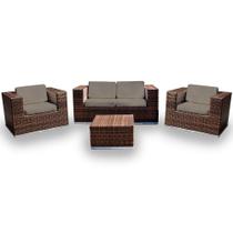 Conjunto de Sofá Fibra Sintética Quadrado - 1 Sofá 2L+ 2 Poltronas + 1 Mesa Centro - Duna Fendi