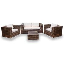 Conjunto de Sofá Fibra Sintética Quadrado - 1 Sofá 2L + 2 Poltronas + 1 Mesa Centro - Linum Bege Conjunto de Sofá Fibra Sintética Quadrado - 1 Sofá 2L + 2 Poltronas + 1 Mesa Centro - Linum Bege