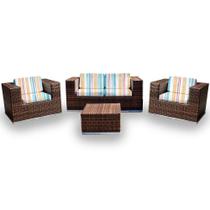 Conjunto de Sofá Fibra Sintética Quadrado - 1 Sofá 2L + 2 Poltronas + 1 Mesa Centro - Tecido Boipeb