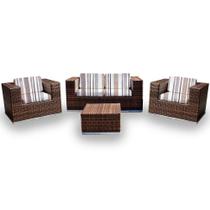 Conjunto de Sofá Fibra Sintética Quadrado - 1 Sofá 2L + 2 Poltronas + 1 Mesa Centro - Tecido Campec