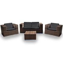 Conjunto de Sofá Fibra Sintética Quadrado - 1 Sofá 2L + 2 Poltronas + 1 Mesa Centro - Tecido Duna Preto Conjunto de Sofá Fibra Sintética Quadrado - 1 Sofá 2L + 2 Poltronas + 1 Mesa Centro - Tecido Duna Preto