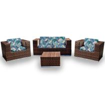 Conjunto de Sofá Fibra Sintética Quadrado- 1 Sofá 2L + 2 Poltronas + 1 Mesa Centro - Tecido Marajó