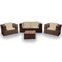 Conjunto de Sofá Fibra Sintética Quadrado - 1 Sofá 2L + 2 Poltronas + 1 Mesa Centro - Tecido Mykono Conjunto de Sofá Fibra Sintética Quadrado - 1 Sofá 2L + 2 Poltronas + 1 Mesa Centro - Tecido Mykono