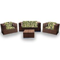 Conjunto de Sofá Fibra Sintética Quadrado - 1 Sofá 2L + 2 Poltronas + 1 Mesa Centro - Tecido Oahu Conjunto de Sofá Fibra Sintética Quadrado - 1 Sofá 2L + 2 Poltronas + 1 Mesa Centro - Tecido Oahu