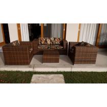 Conjunto de Sofá Fibra Sintética Quadrado - 1 Sofá 2L+ 2 Poltronas + 1 Mesa Centro - Tecido Revieira Marrom