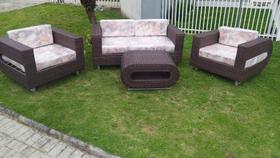 Conjunto de Sofá Fibra Sintética Quadrado Vazado - 1 Sofá 2L + 2 Poltronas + 1 Mesa Centro - Tecido Marmo Conjunto de Sofá Fibra Sintética Quadrado Vazado - 1 Sofá 2L + 2 Poltronas + 1 Mesa Centro - Tecido Marmo