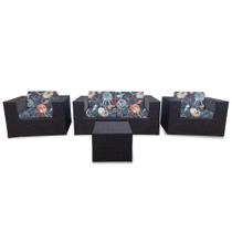 Conjunto de Sofá Fibra Sintética Tabaco Bora Bora - 1 Sofá 2L + 2 Poltronas + 1 Mesa Centro - Tecido