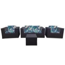 Conjunto de Sofá Fibra Sintética Tabaco Quadrado - 1 Sofá 2L + 2 Poltronas + 1 Mesa Centro - Tecido
