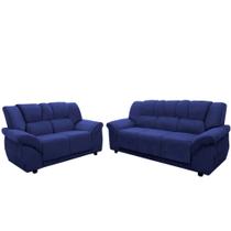 Conjunto de sofá Hellen 3 e 2 lugares Córdoba tecido Velut Azul Marinho