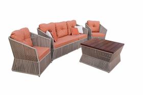 Conjunto de sofá Italia 3L + 2 Poltronas + Mesa de centro 90x90x50cm em madeira Cumaru, corda náutica e estofado Karsten - Luxo para áreas externas - Deck & Decor