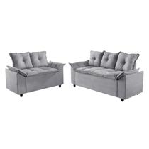 Conjunto de Sofá Liones com 2 e 3 Lugares Tecido Suede Cinza