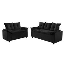Conjunto de Sofá Liones com 2 e 3 Lugares Tecido Suede Preto