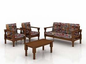 Conjunto de sofá madeira maciça 3 e 1 e 1 lugares com almofadas cor imbuia