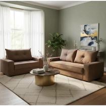 Conjunto de Sofá NN Italia 3 e 2 Lugares Espuma D28 Percinta Italiana Marrom Conjunto de Sofá NN Italia 3 e 2 Lugares Espuma D28 Percinta Italiana Marrom