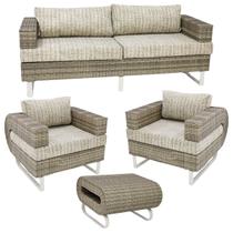 Conjunto de Sofá para Jardim Completo com Poltronas e Mesa Área Externa