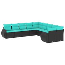 Conjunto de Sofá para Jardim vidaXL 10 Peças em Poliratã Preto com Almofadas Conjunto de Sofá para Jardim vidaXL 10 Peças em Poliratã Preto com Almofadas