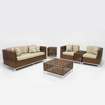 Conjunto de Sofá Tulipa Completo com 2 Poltronas e Mesinhas Fibra Sintética Área Externa e Interna