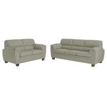 Conjunto de Sofás 2 e 3 Lugares Sala de Estar Pés em Madeira Nauru Couro Avelã G43 - Gran Belo