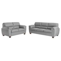 Conjunto de Sofás 2 e 3 Lugares Sala de Estar Pés em Madeira Nauru Couro Cinza G43 - Gran Belo Conjunto de Sofás 2 e 3 Lugares Sala de Estar Pés em Madeira Nauru Couro Cinza G43 - Gran Belo