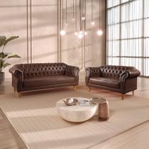 Conjunto de Sofás Chesterfield 5 Lugares material sintético Marrom Duque 200cm Yescasa Conjunto de Sofás Chesterfield 5 Lugares material sintético Marrom Duque 200cm Yescasa