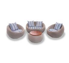 Conjunto de Sofás Corda Náutica Oslo - 1 Sofá 2L + 2 Poltronas + Mesa Centro - Tecido Illimani Azul