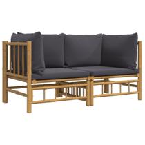 Conjunto de sofás de canto vidaXL Bamboo com almofadas cinza escuro, 2 peças