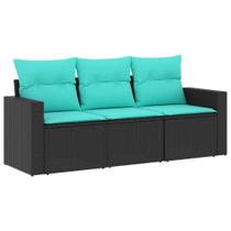 Conjunto de sofás de pátio Casafoyer, 3 peças de vime de poliéster preto com almofadas Conjunto de sofás de pátio Casafoyer, 3 peças de vime de poliéster preto com almofadas