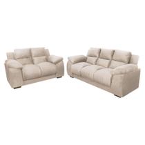 Conjunto de Sofás Estofar Luna 2 e 3 Lugares com Tecido Veludo - Bege