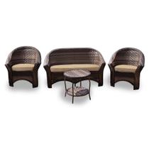 Conjunto de Sofás Fibra Sintética Berlim - 1 Sofá 2L + 2 Poltronas + 1 Mesa Centro - Tecido Duna Deserto