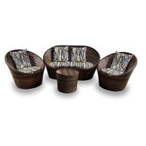 Conjunto de Sofás Fibra Sintética Buenos Aires - 1 Sofá 2 L + 2 Poltronas + 1 Mesa Centro - Tecido Corda Náutica