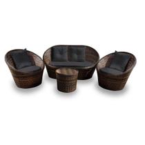 Conjunto de Sofás Fibra Sintética Buenos Aires - 1 Sofá 2 L + 2 Poltronas + 1 Mesa Centro - Tecido Duna Preto