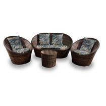 Conjunto de Sofás Fibra Sintética Buenos Aires - 1 Sofá 2 L + 2 Poltronas + 1 Mesa Centro - Tecido Palmares Petróleo