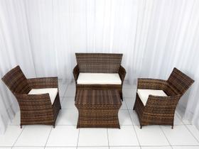 Conjunto de Sofás Fibra Sintética Luanda - 1 Sofá 2L + 2 Poltronas + 1 Mesa de Centro Quadrada - Tecido Duna Cru