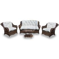 Conjunto de Sofás Fibra Sintética Nairóbi - 1 Sofá 2 L + 2 Poltronas + 1 Mesa Centro - Tecido Duna Cru