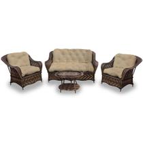 Conjunto de Sofás Fibra Sintética Nairóbi - 1 Sofá 2 L + 2 Poltronas + 1 Mesa Centro - Tecido Duna Deserto