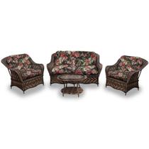 Conjunto de Sofás Fibra Sintética Nairóbi - 1 Sofá 2 L + 2 Poltronas + 1 Mesa Centro - Tecido Maui Preto