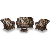 Conjunto de Sofás Fibra Sintética Nairóbi - 1 Sofá 2 L + 2 Poltronas + 1 Mesa Centro - Tecido Revieira Marrom
